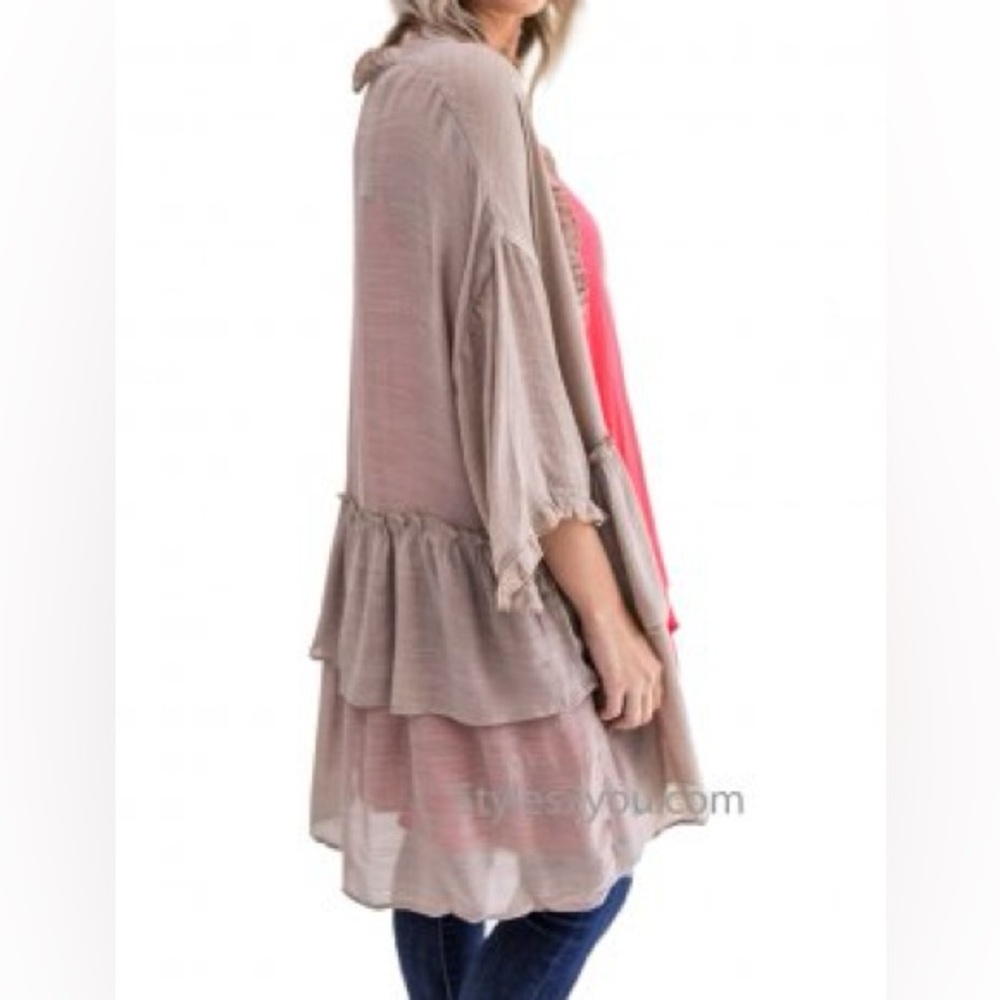 Sweet Generis Long Open Front Lightweight Ruffled Cardigan Kimono Size Medium - Picture 2 of 11